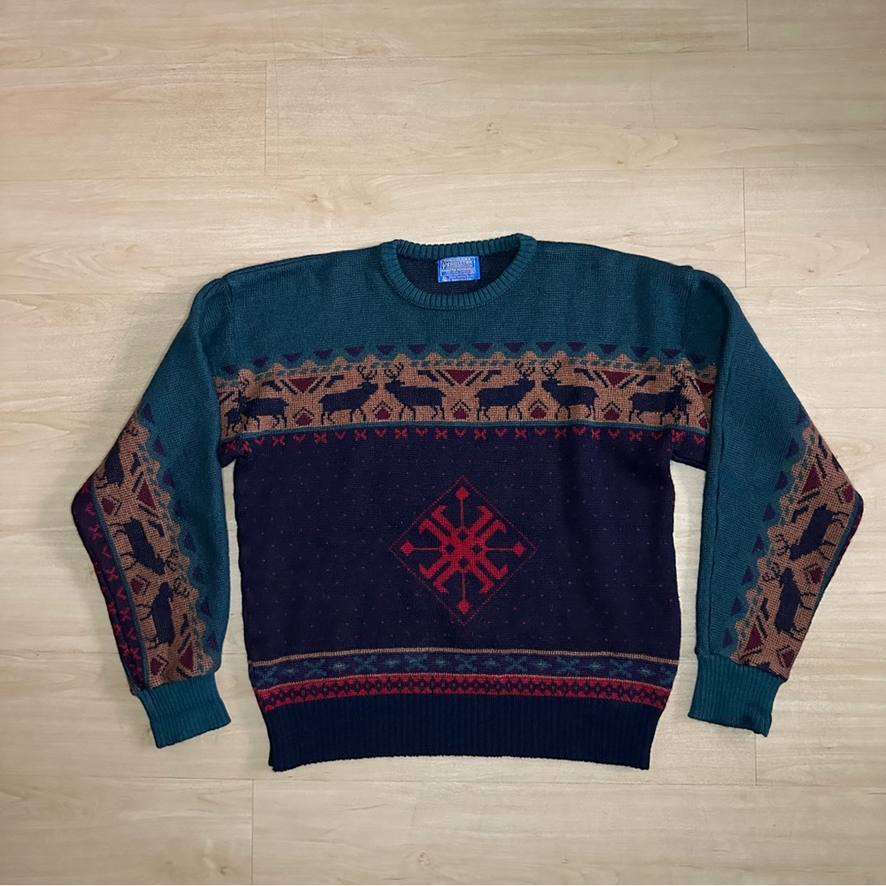 Rare Vintage Pendleton Sweater Nordic Deer Men’s Size X-Large Made In USA - Picture 1 of 11